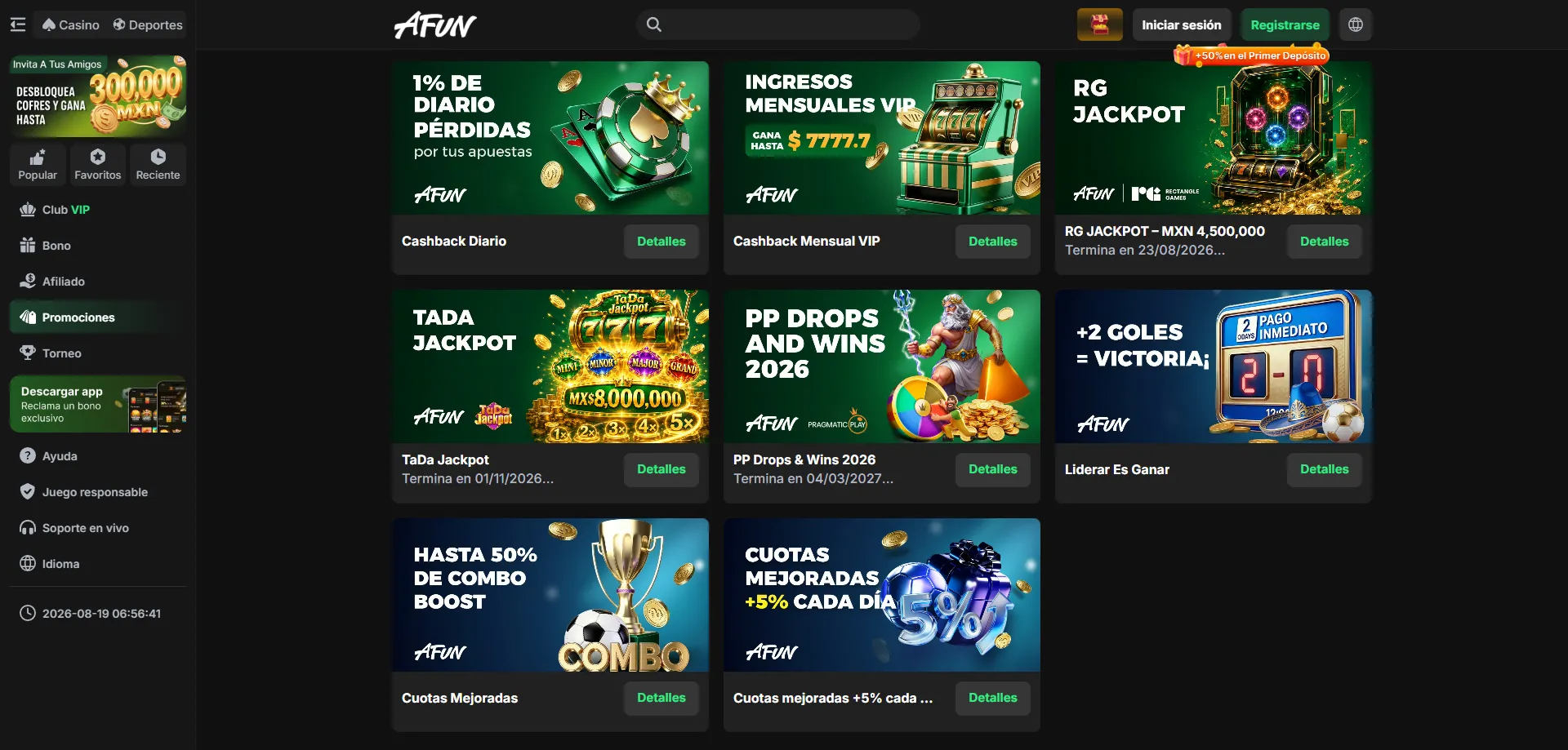 Bonos y promociones de AFUN Casino México 2026