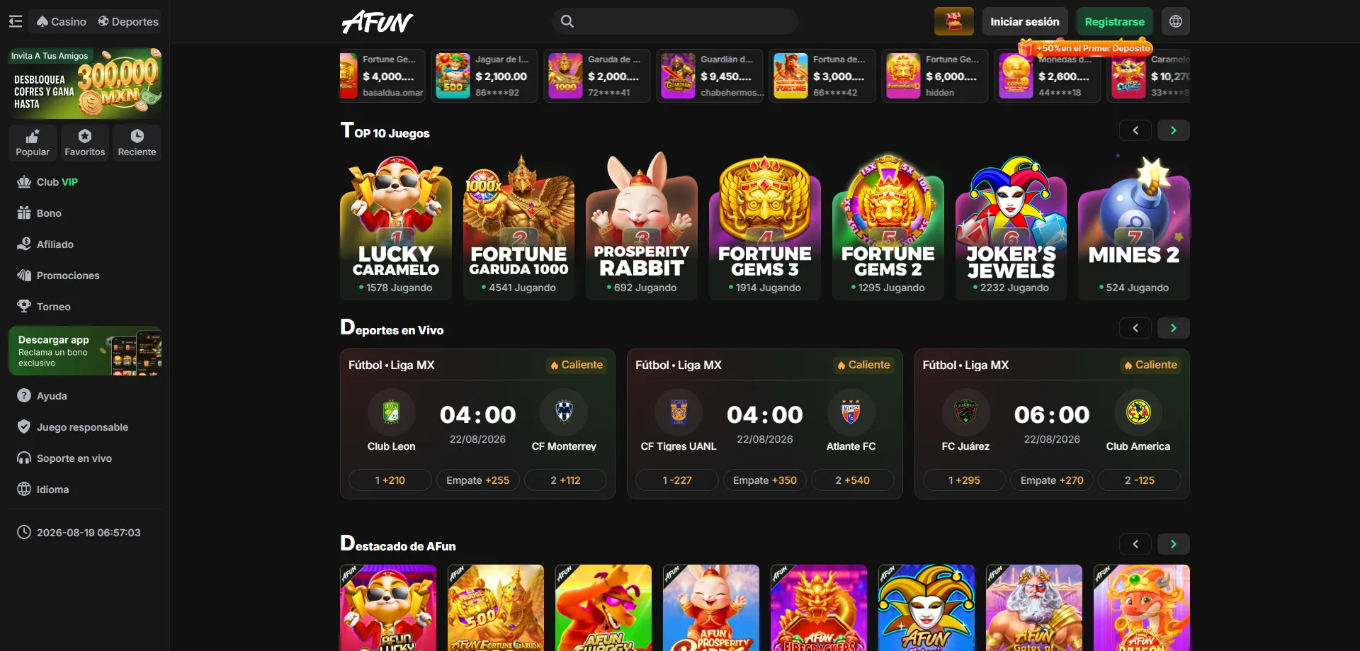 Tipos de bonos disponibles en AFUN Casino para México