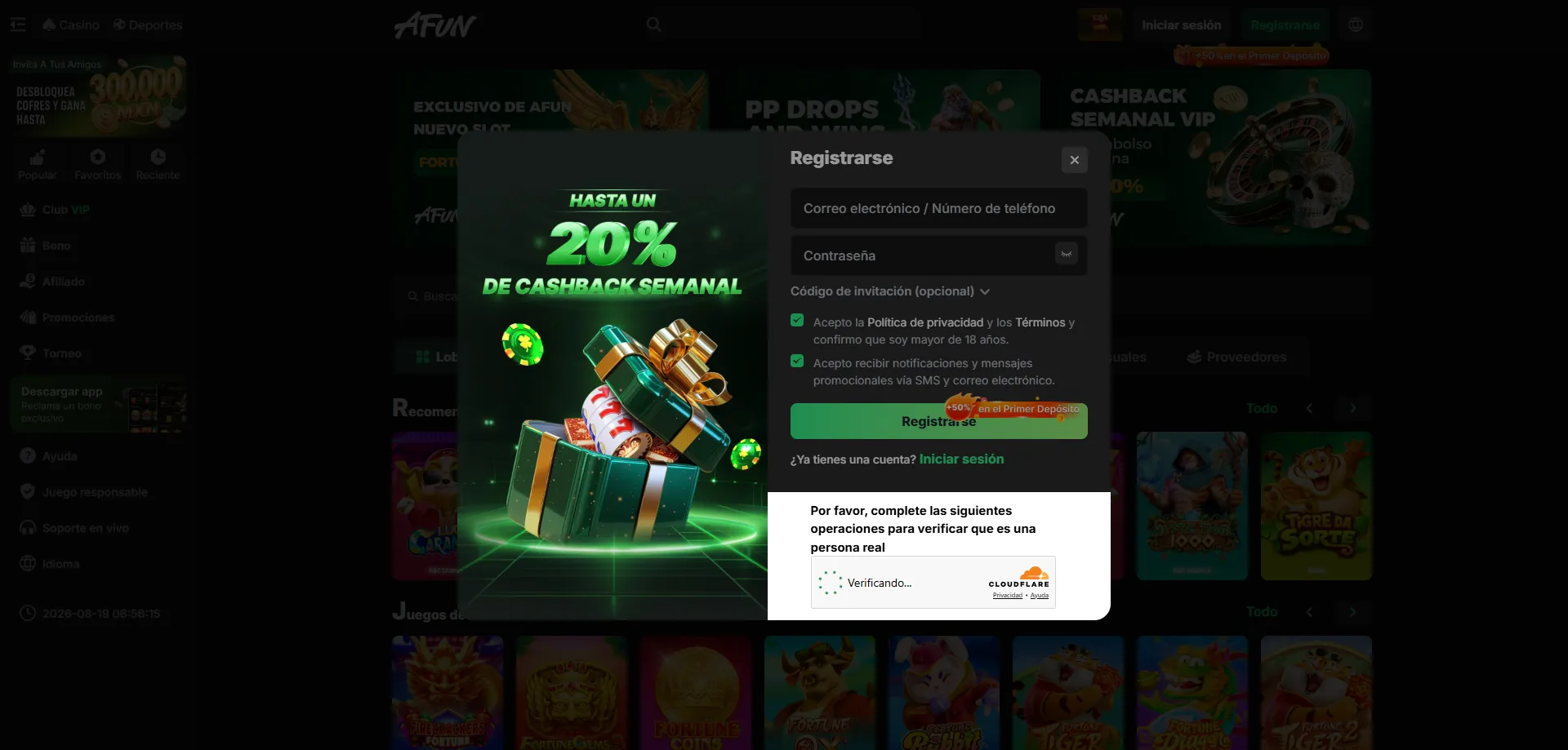 Registro en AFUN Casino México — crear cuenta paso a paso